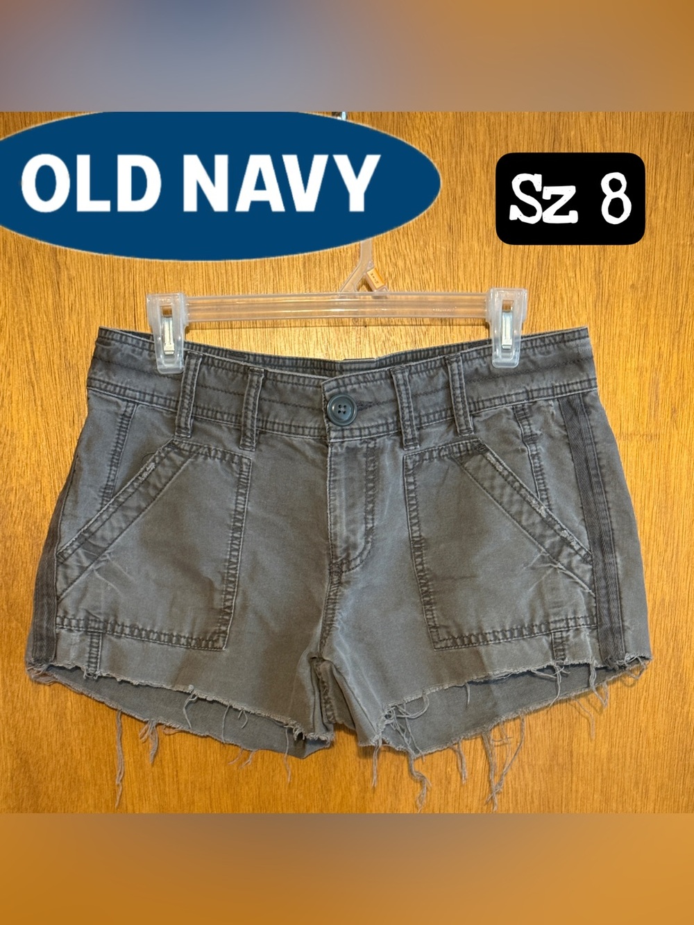 Old Navy Gray Frayed Hem Cargo Cotton Utility Shorts Sz 8